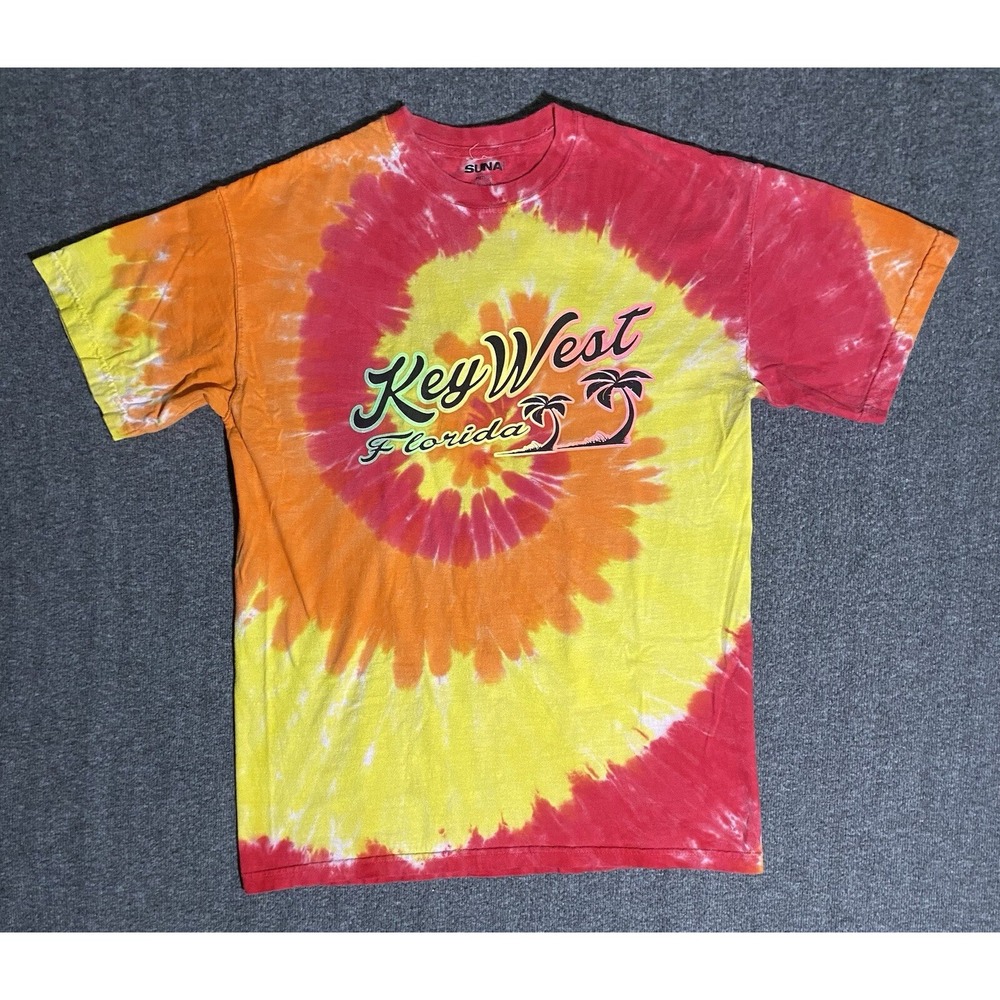 SUNA Key West Florida Tie Dye T Shirt Mens Medium Multicolor Spiral Short Sleeve